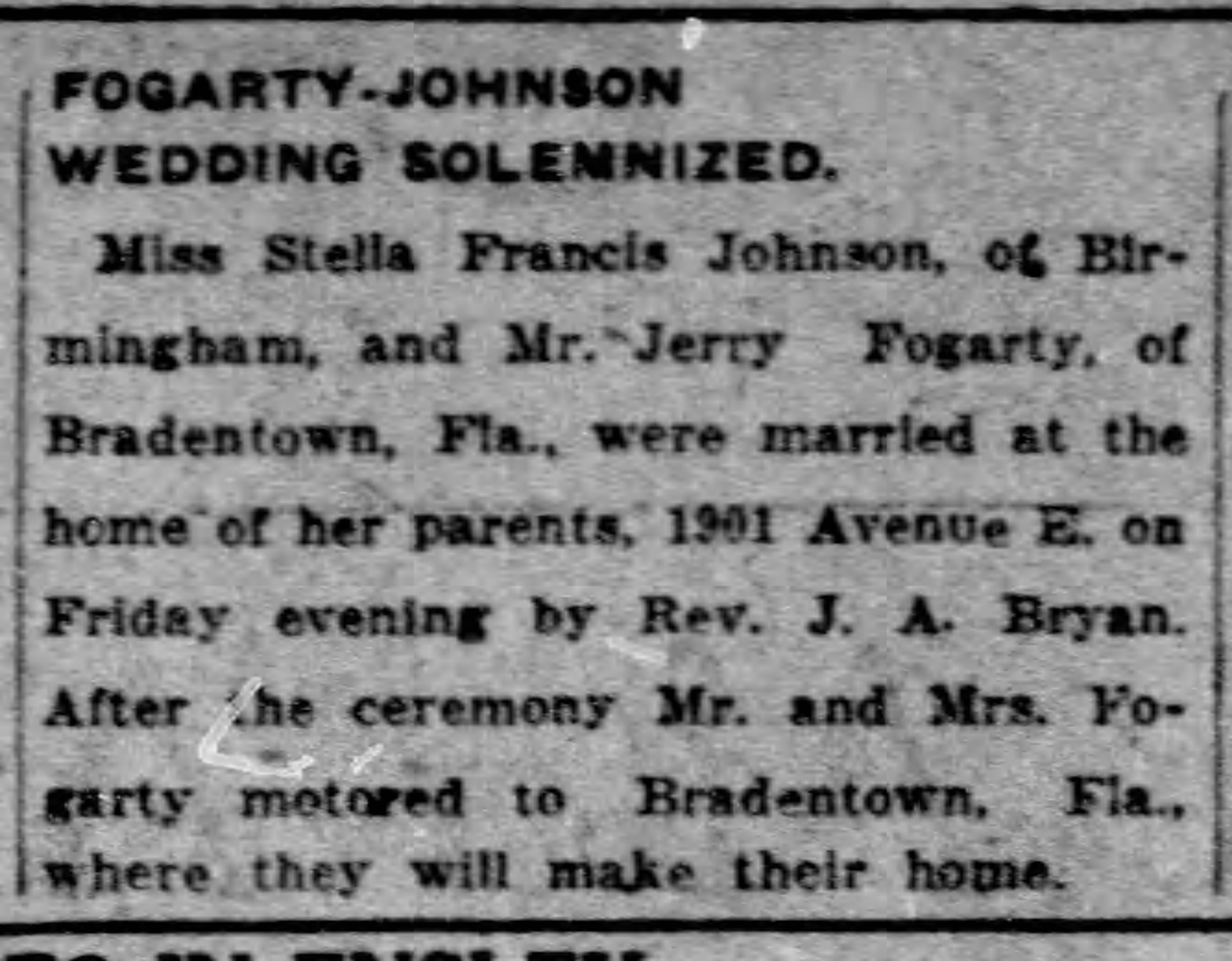 Fogarty-Johnson Wedding Solemnized